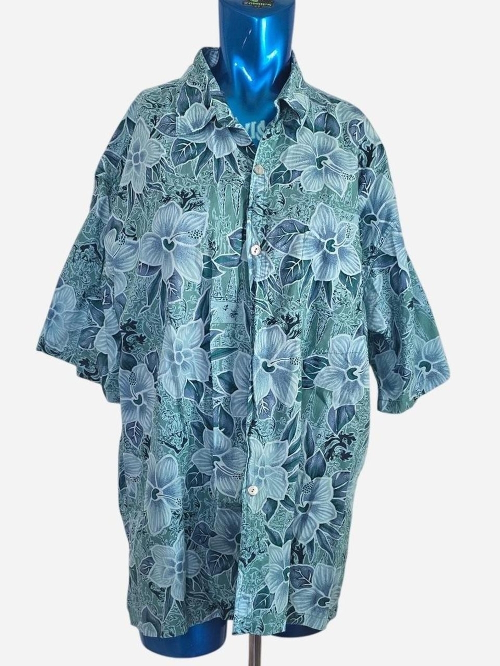 Men's Casual Floral Button-Down Shirt in Teal Blue
